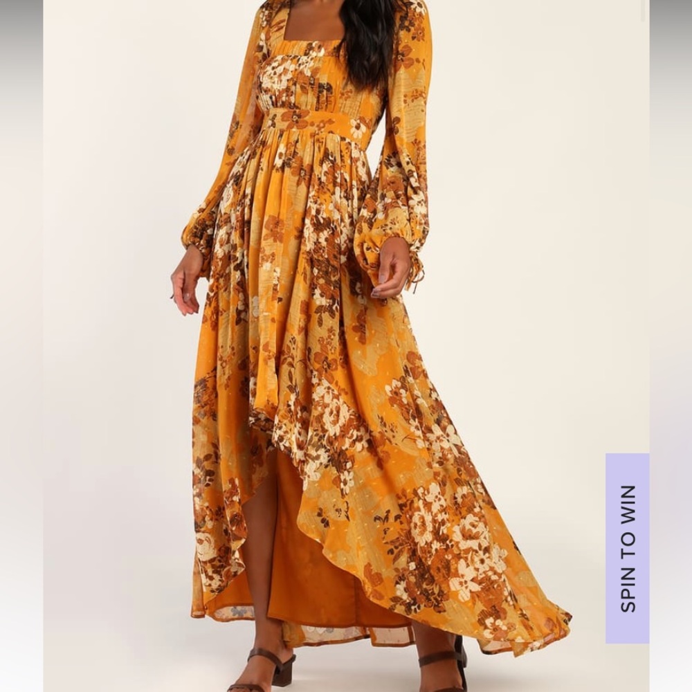 Gorgeous Vibe Yellow Floral Print High-Low Maxi Dress